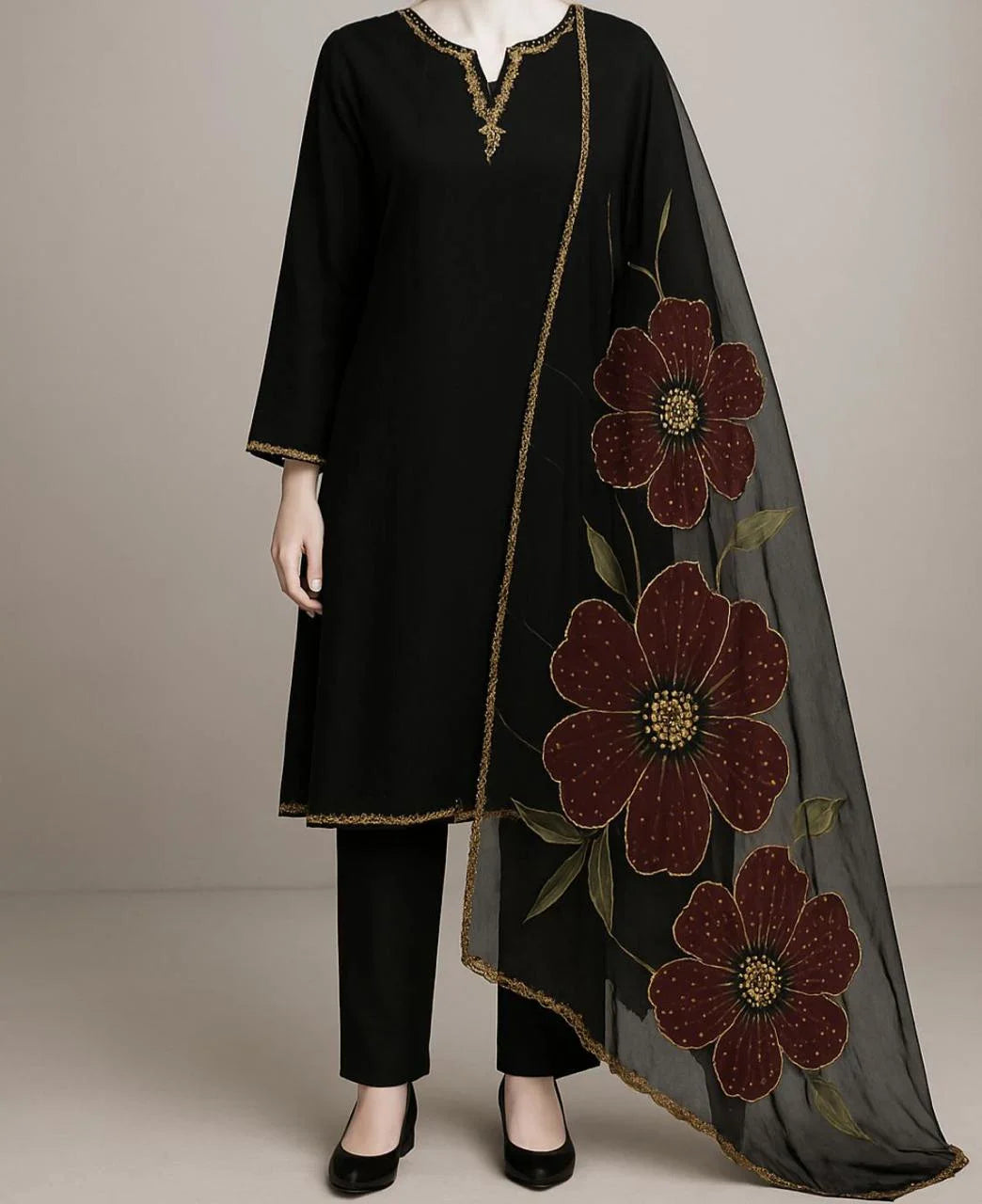 Organza hand brush 3 pc unstitched  - Premium Quality Fabric - Kamran Suiting